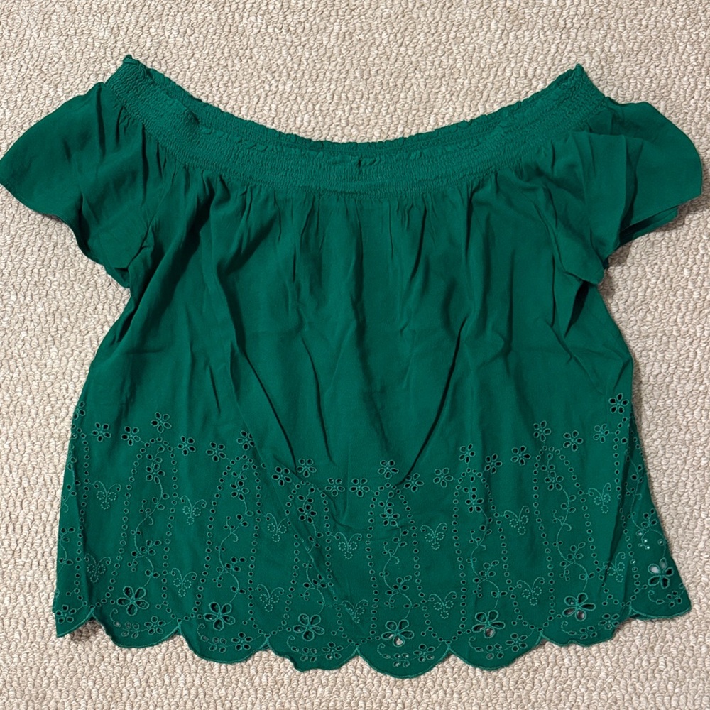 Old Navy Green Embroidered Off-Shoulder Blouse